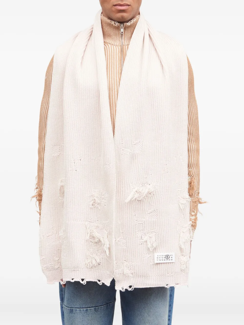 MM6 Maison Margiela Gerafelde sjaal met logopatch Roze