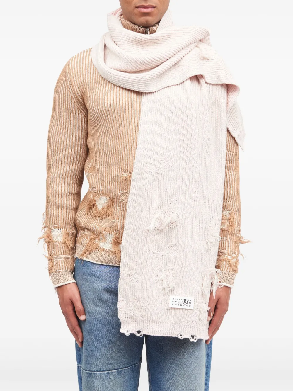 MM6 Maison Margiela Gerafelde sjaal met logopatch Roze