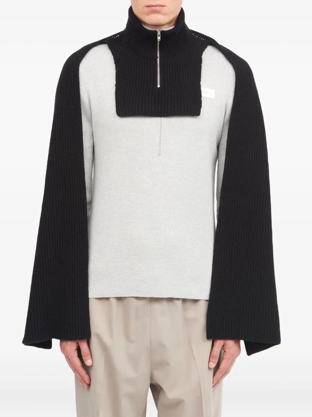 Mm6 Maison Margiela Half-zip Ribbed Scarf In Black