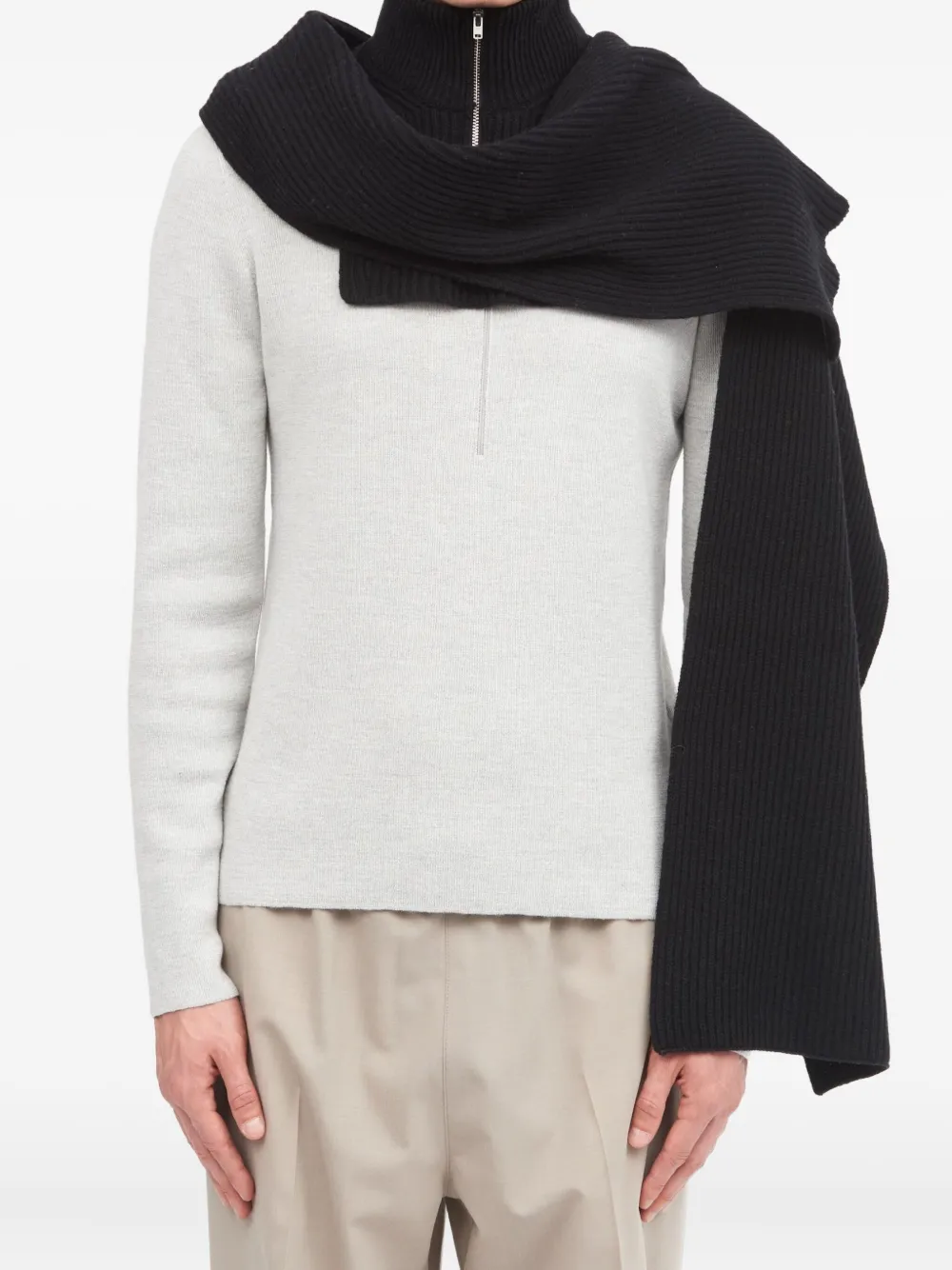 Mm6 Maison Margiela Half-zip Ribbed Scarf In Black