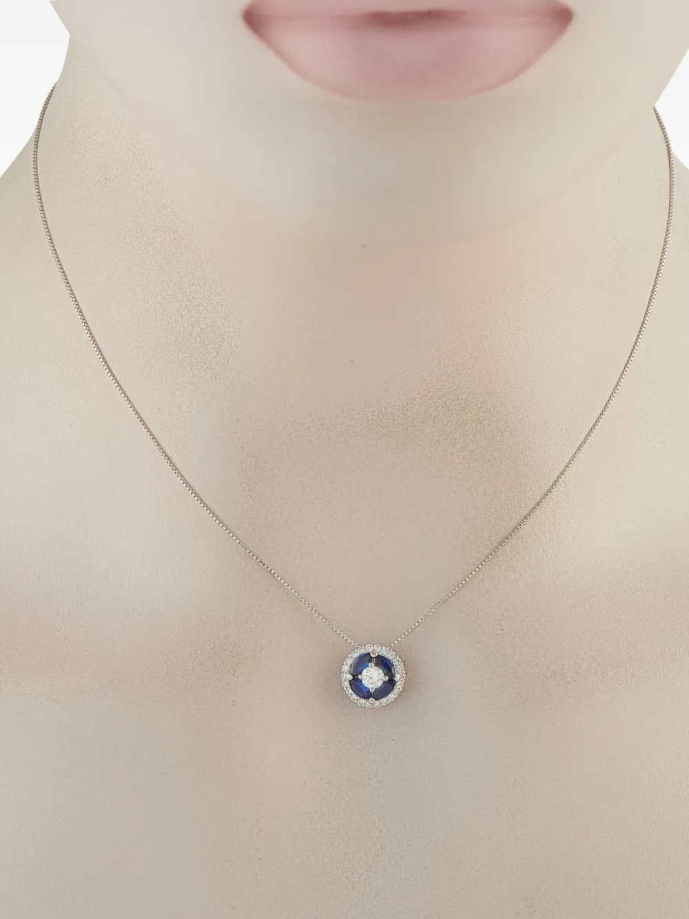 Pre-owned Lb Exclusive Platinum Diamond And Sapphire Necklace In Silver