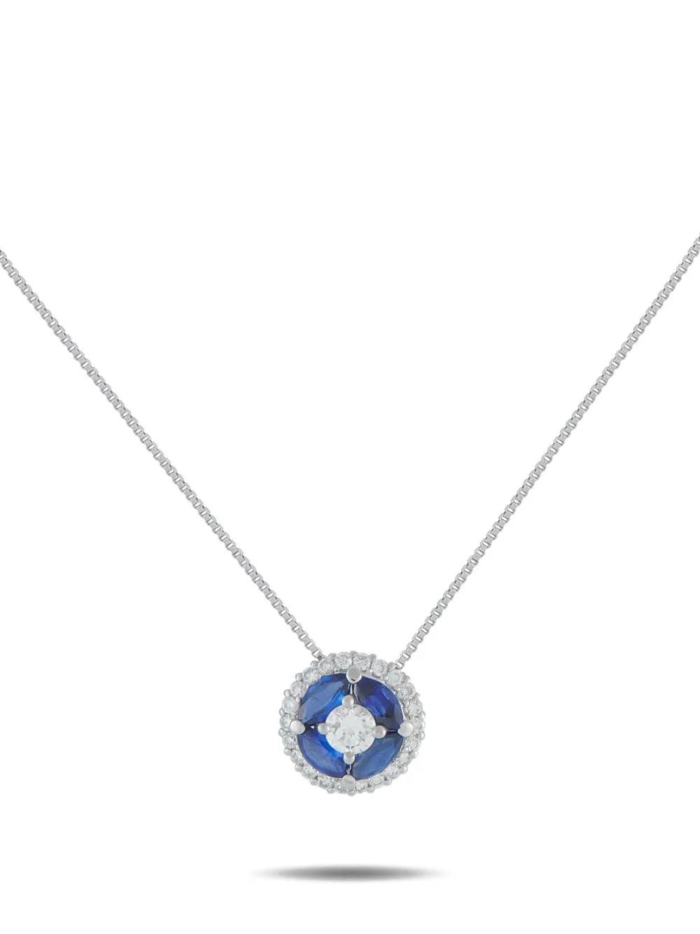 Pre-owned Lb Exclusive Platinum Diamond And Sapphire Necklace In Silver