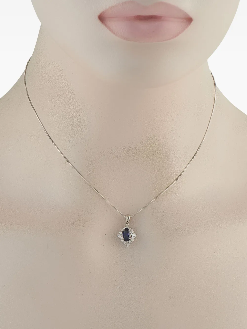 Pre-owned Lb Exclusive Platinum Sapphire Pendant Necklace In Silver