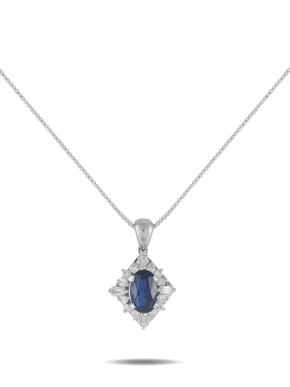 Pre-owned Lb Exclusive Platinum Sapphire Pendant Necklace In Silver