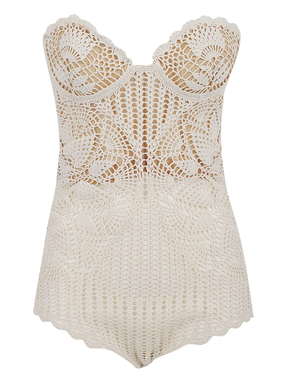 Magda Butrym Crochet Scalloped Bodysuit In Animal Print