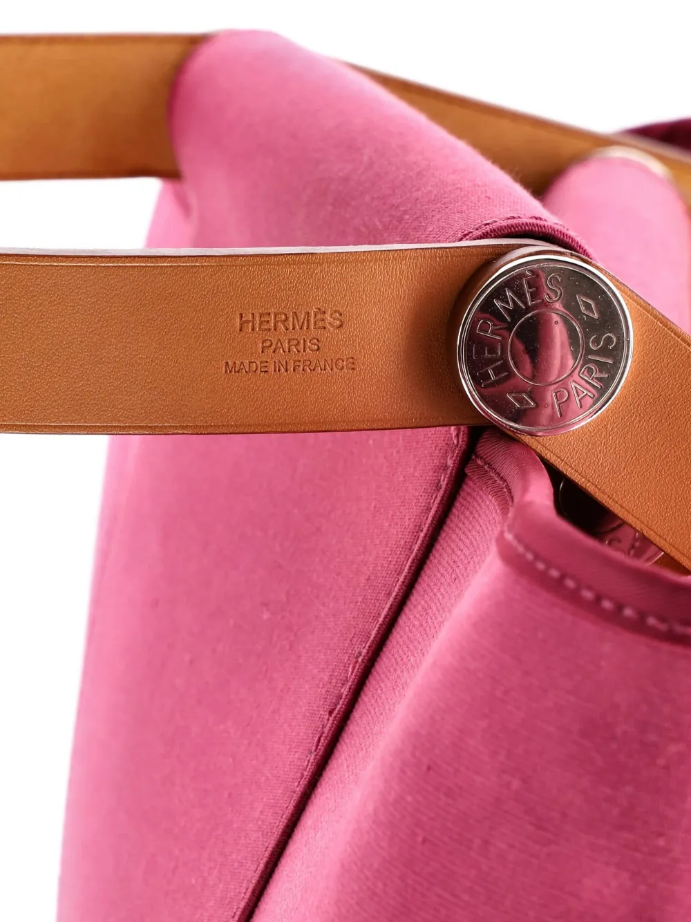 Pre-owned Hermes Cabag Elan Toile And Leather 39 Tote Bag In Pink