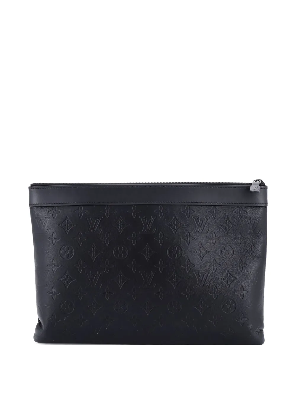 Pre-owned Louis Vuitton Discovery Pochette Monogram Shadow Leather Gm Pouch In Black