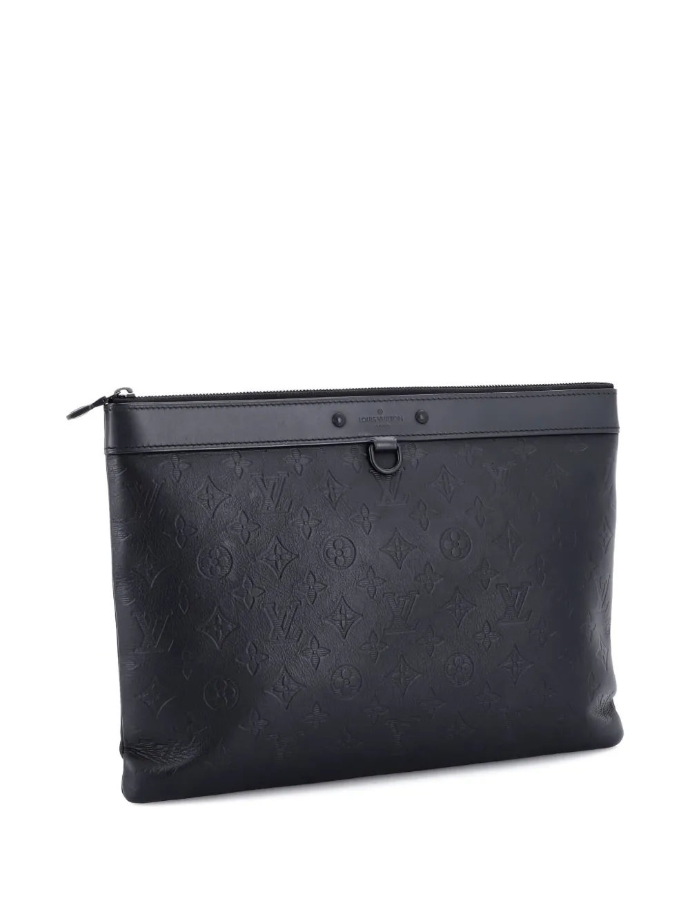 Pre-owned Louis Vuitton Discovery Pochette Monogram Shadow Leather Gm Pouch In Black