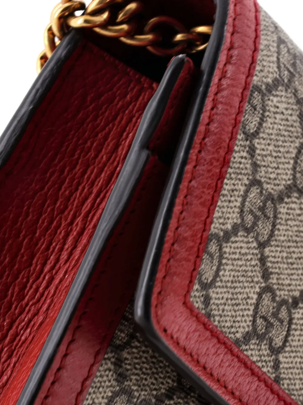 Pre-owned Gucci Queen Margaret Chain Wallet Gg Coated Canvas Mini Crossbody Bag In Black