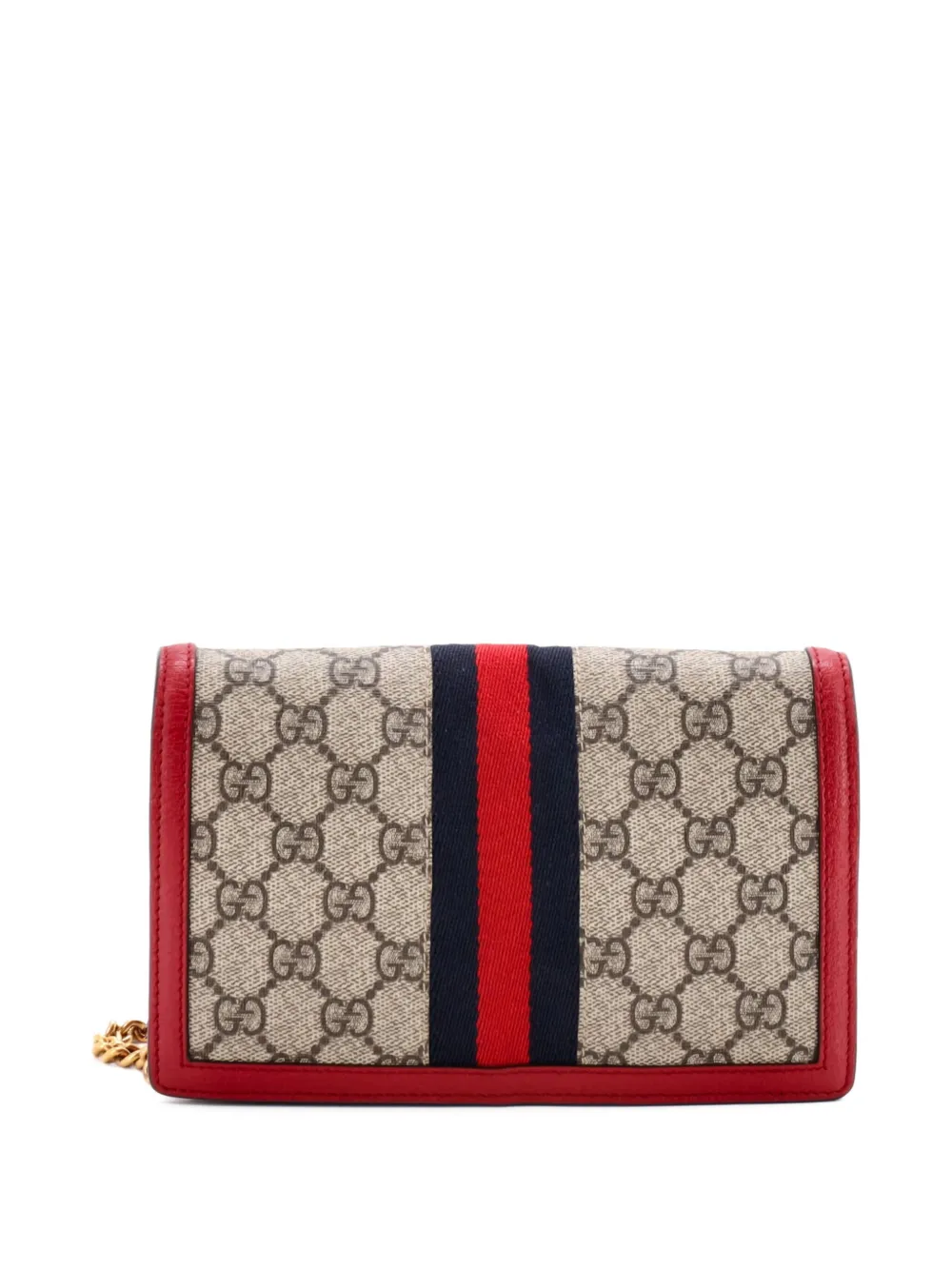 Pre-owned Gucci Queen Margaret Chain Wallet Gg Coated Canvas Mini Crossbody Bag In Black