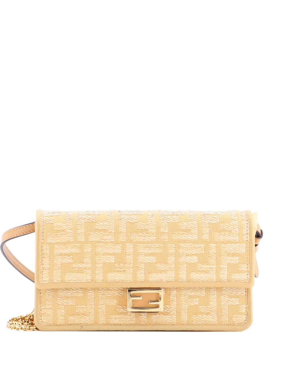Fendi Pre-Owned Baguette Wallet on Chain Zucca Embroidered Raffia shoulder bag | Neutrals | Image 1