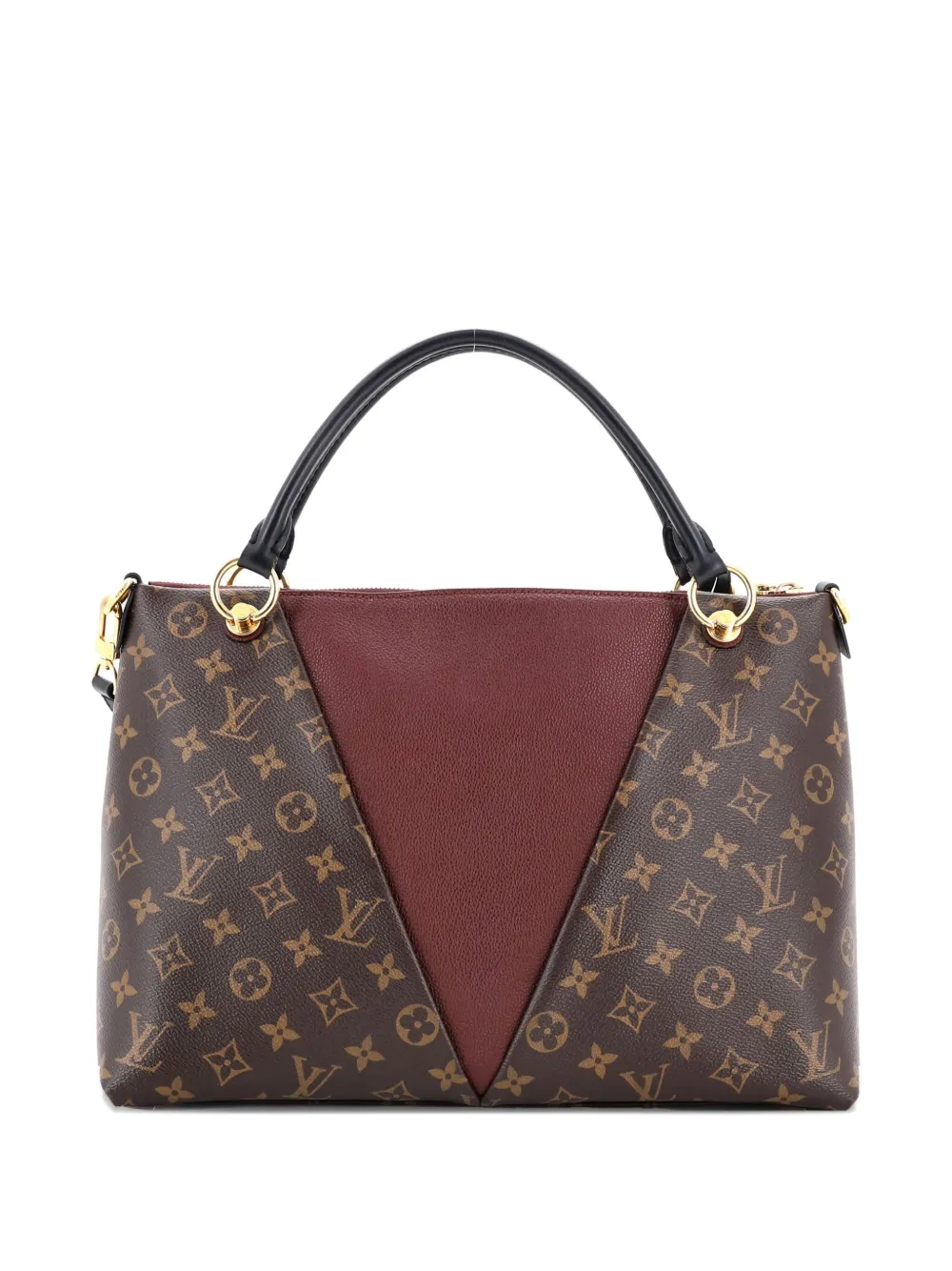 Pre-owned Louis Vuitton V Tote Monogram Canvas And Leather Mm Shoulder Bag In Brown