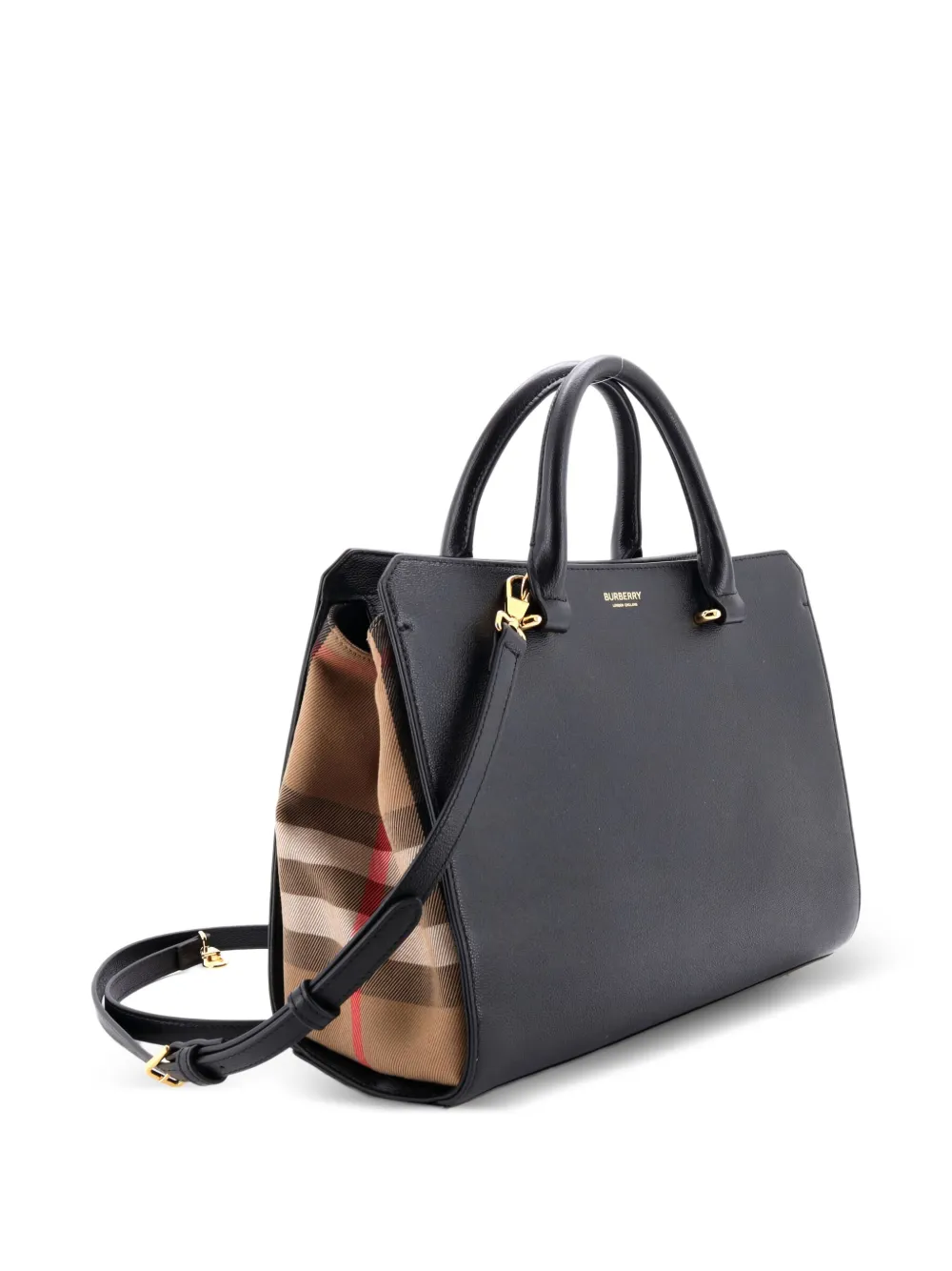 Banwell Leather And House Check Canvas Small Tote Bag