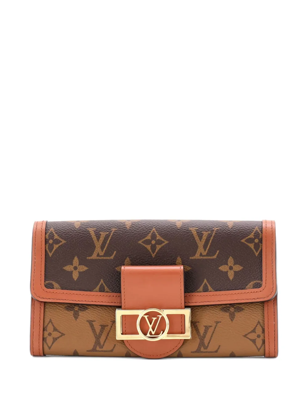Pre-owned Louis Vuitton Sarah Dauphine Wallet Reverse Monogram Canvas Small Wallets In Brown