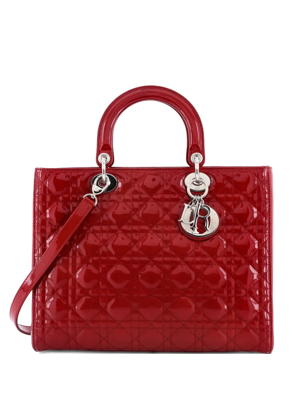 Christian Dior Pre-Owned Lady Dior Bag Cannage Quilt Patent Large Christian Dior Pre-Owned Lady Dior Bag Cannage Quilt Patent Large