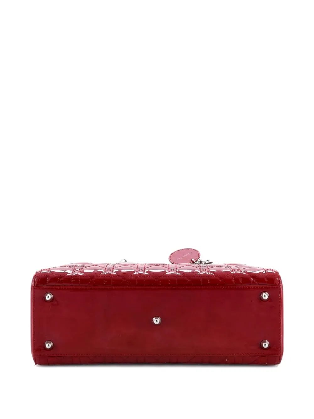 DIOR Pre-owned Lady Bag Cannage Quilt Patent Large Satchel In Red