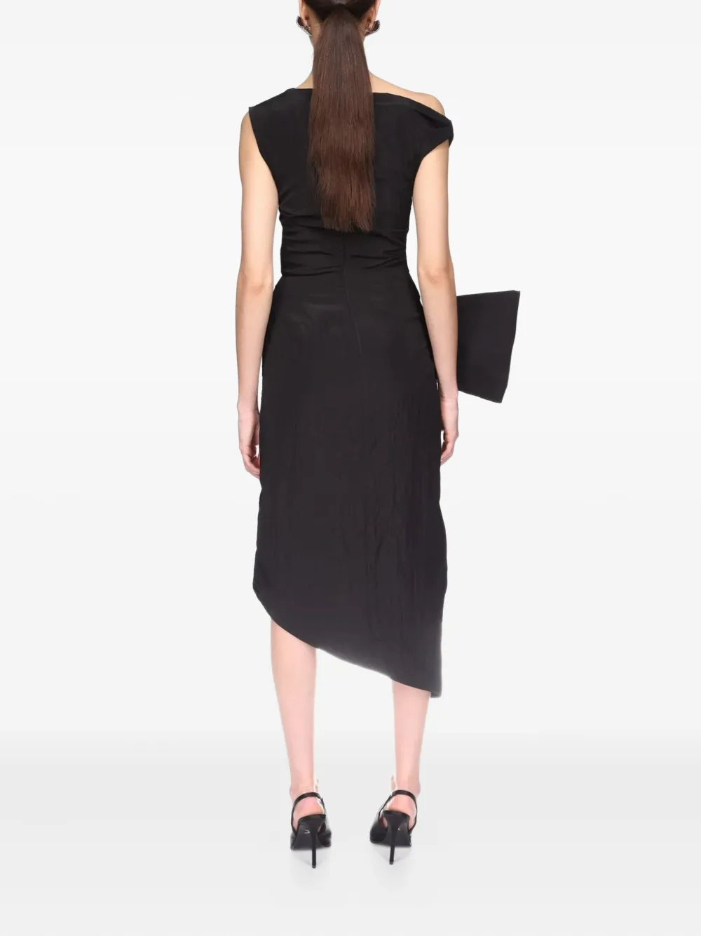 David Koma Asymmetrische jurk met ruches en strik Zwart