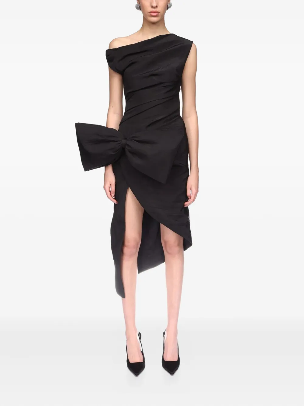 David Koma bow ruched asymmetric dress - Zwart