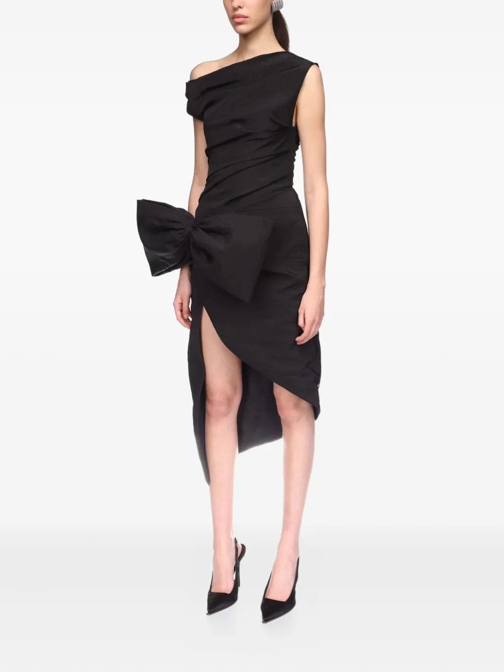 David Koma Asymmetrische jurk met ruches en strik Zwart