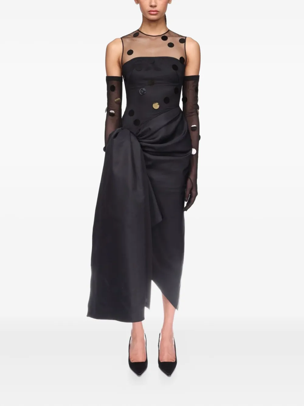 David Koma polka-dot draped dress - Zwart