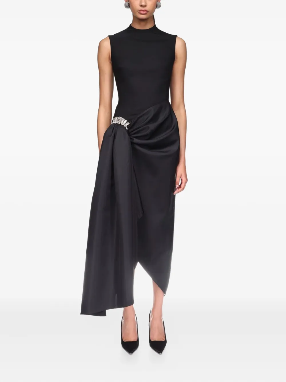 David Koma crystal-embellished draped dress - Zwart