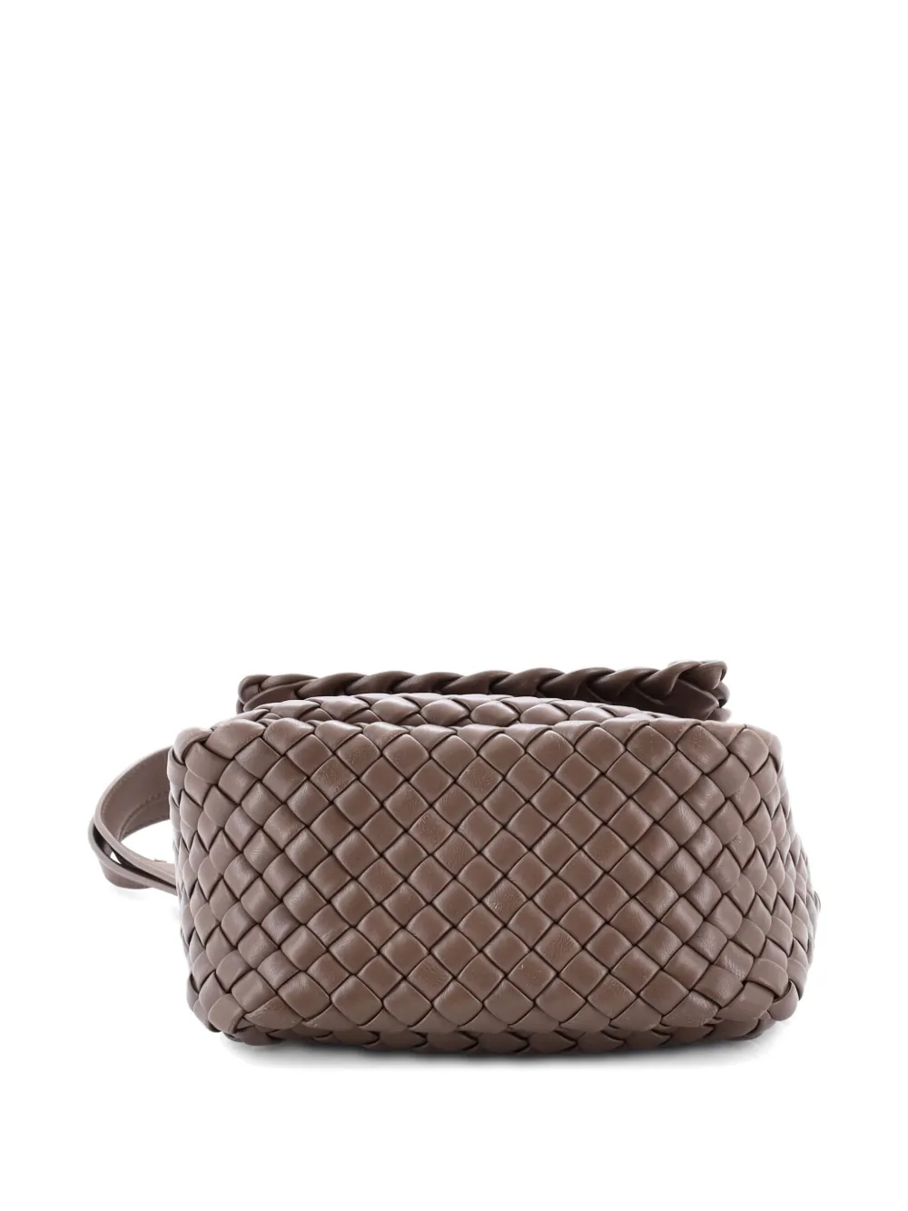 Pre-owned Bottega Veneta Cobble Flap Padded Intrecciato Leather Mini Shoulder Bag In Brown