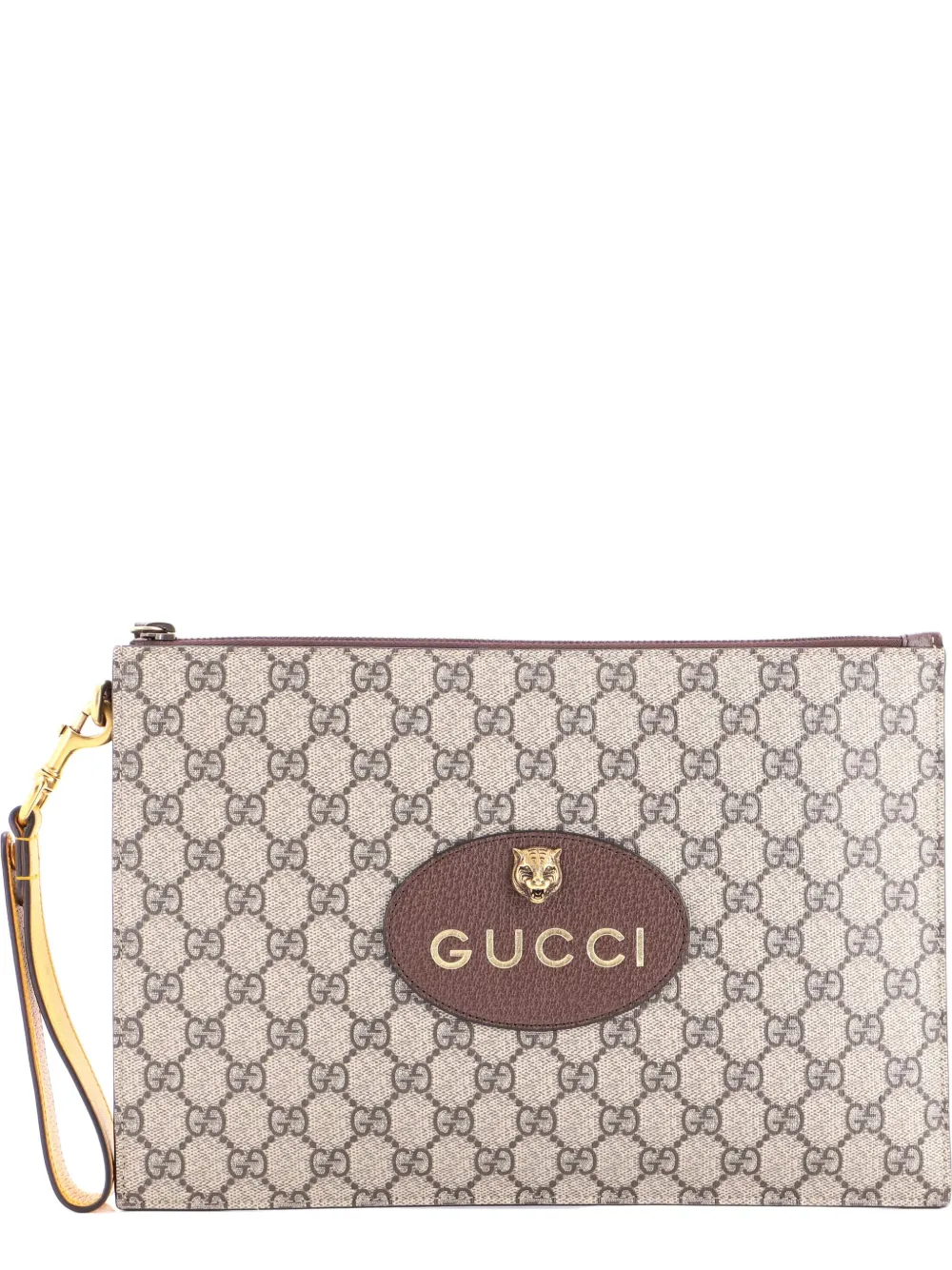 Pre-owned Gucci Neo Vintage Wristlet Pouch Gg Coated Canvas Clutch Bag In Neutral