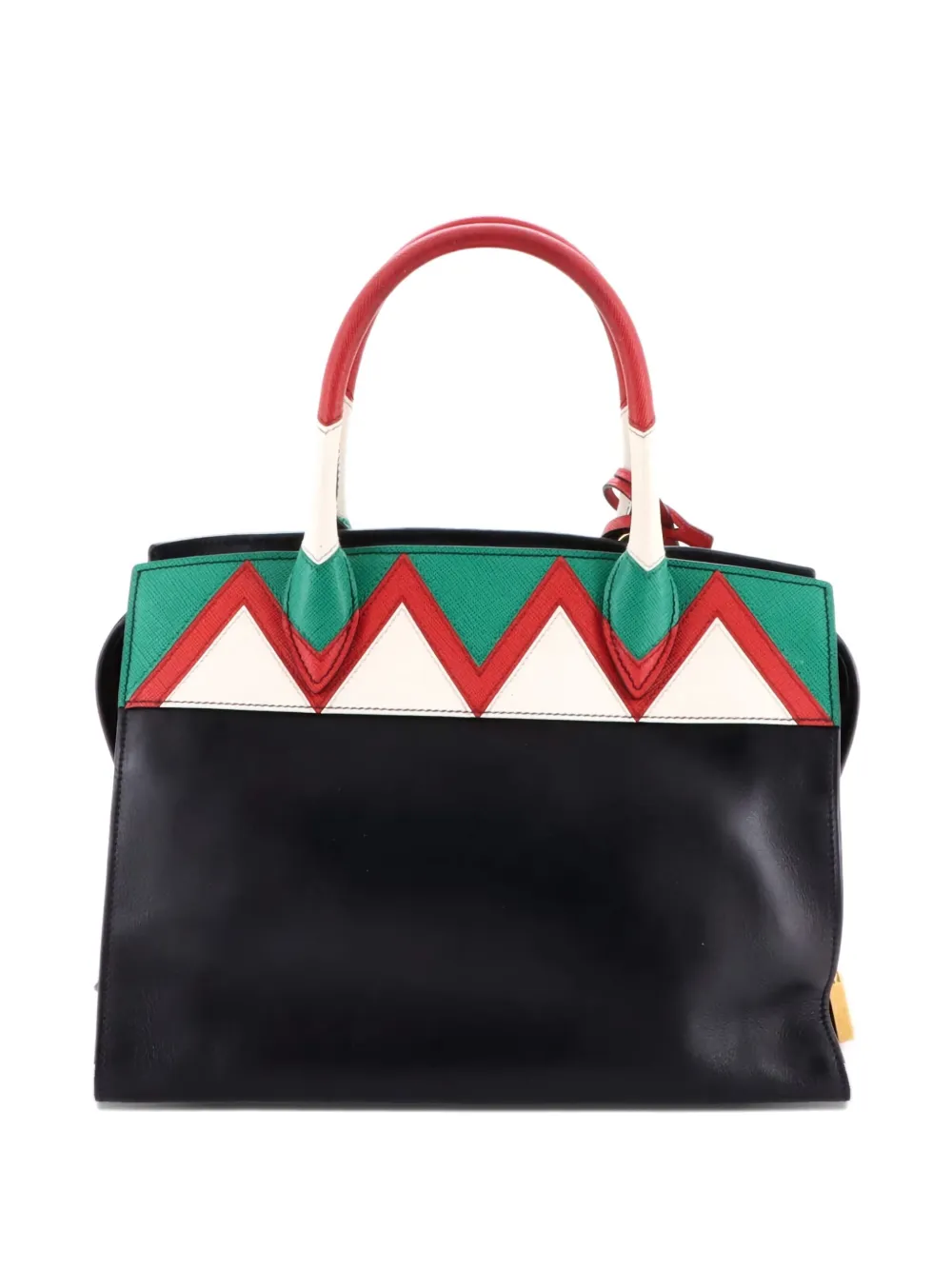 Pre-owned Prada Esplanade City Calf And Greca Saffiano Medium Tote Bag In Black