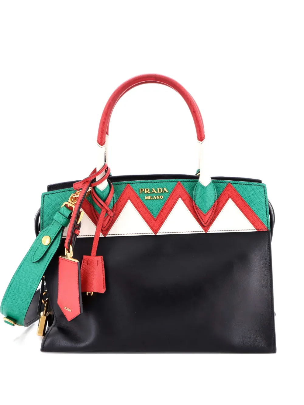 Prada Pre-Owned Esplanade City Calf and Greca Saffiano Medium tote bag | Black | Image 1
