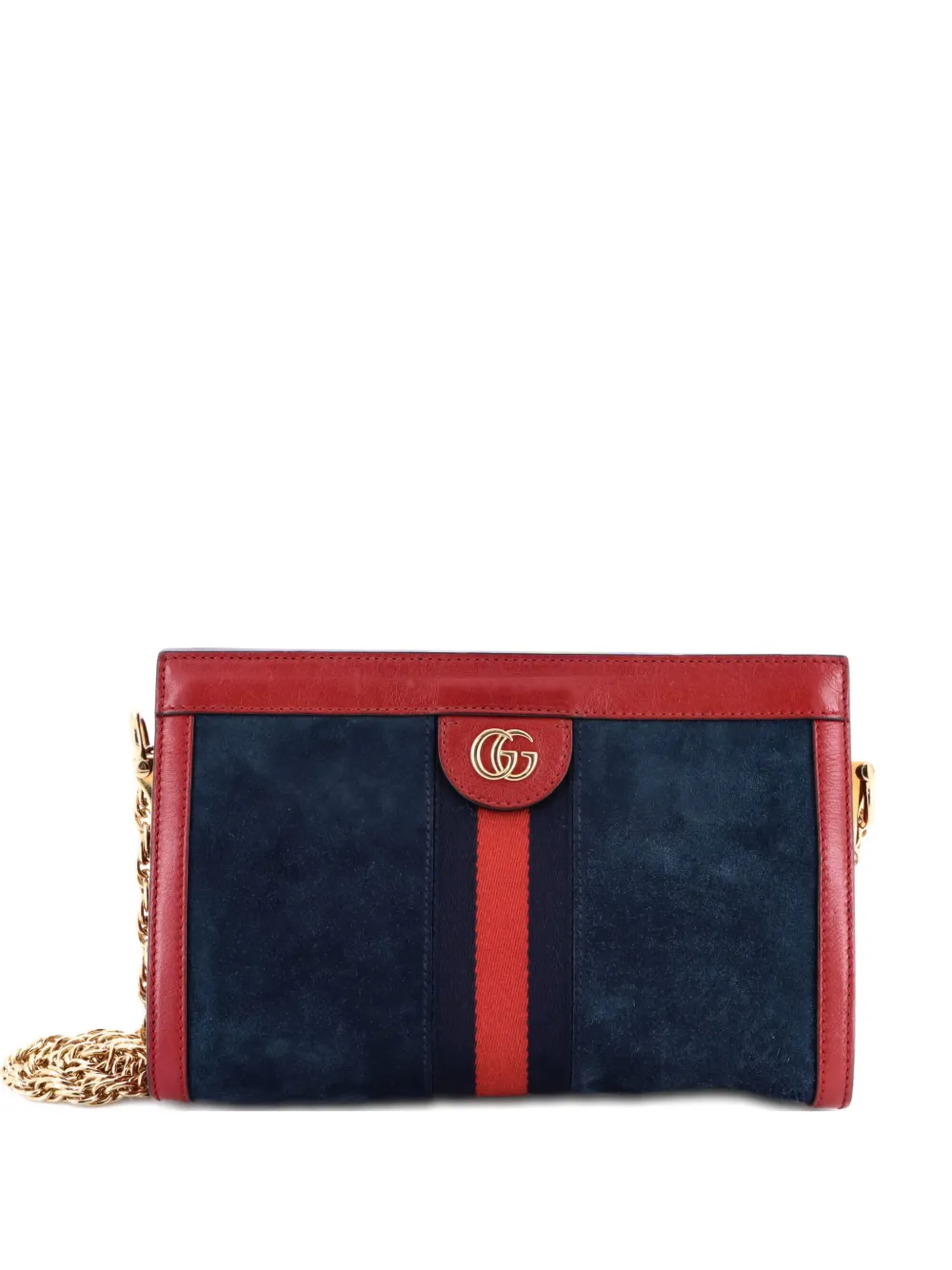 Pre-owned Gucci Ophidia Chain Suede Small Shoulder Bag In Blue