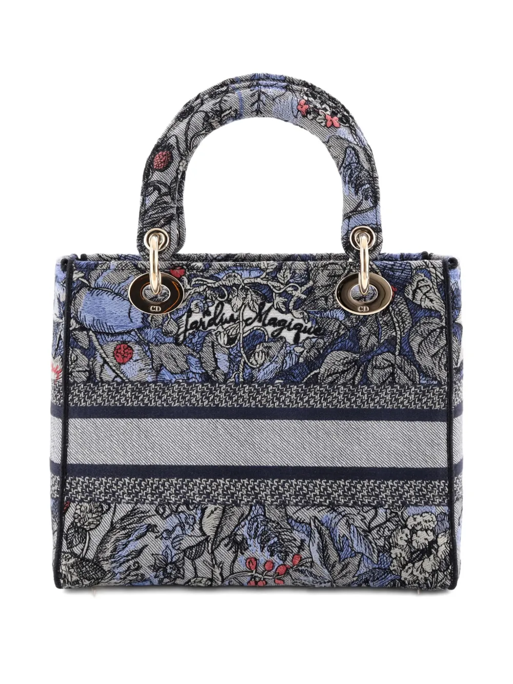 DIOR Pre-owned Lady D-lite Bag Embroidered Canvas Medium Satchel In Blue