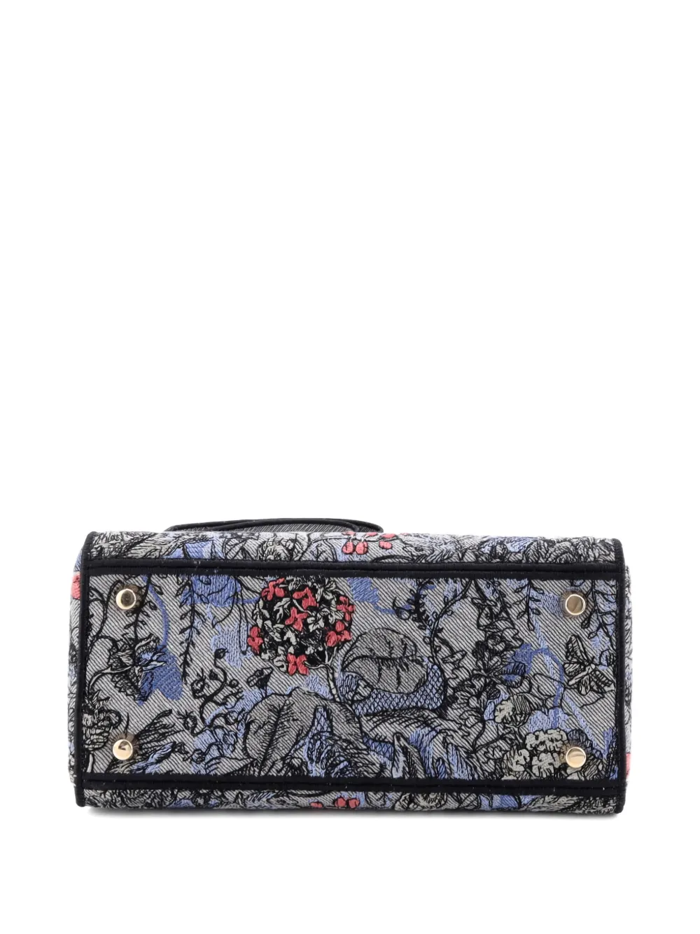 DIOR Pre-owned Lady D-lite Bag Embroidered Canvas Medium Satchel In Blue