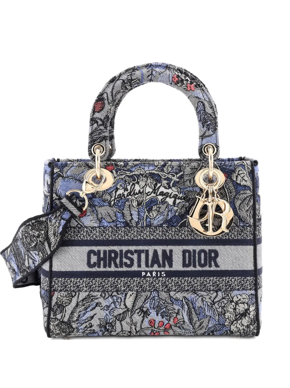 Christian Dior Pre-Owned Lady D-Lite Bag Embroidered Canvas Medium Christian Dior Pre-Owned Lady D-Lite Bag Embroidered Canvas Medium
