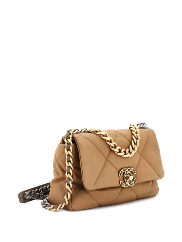CHANEL Pre-Owned 19 Flap Bag Quilted Canvas Medium Shoulder Bag