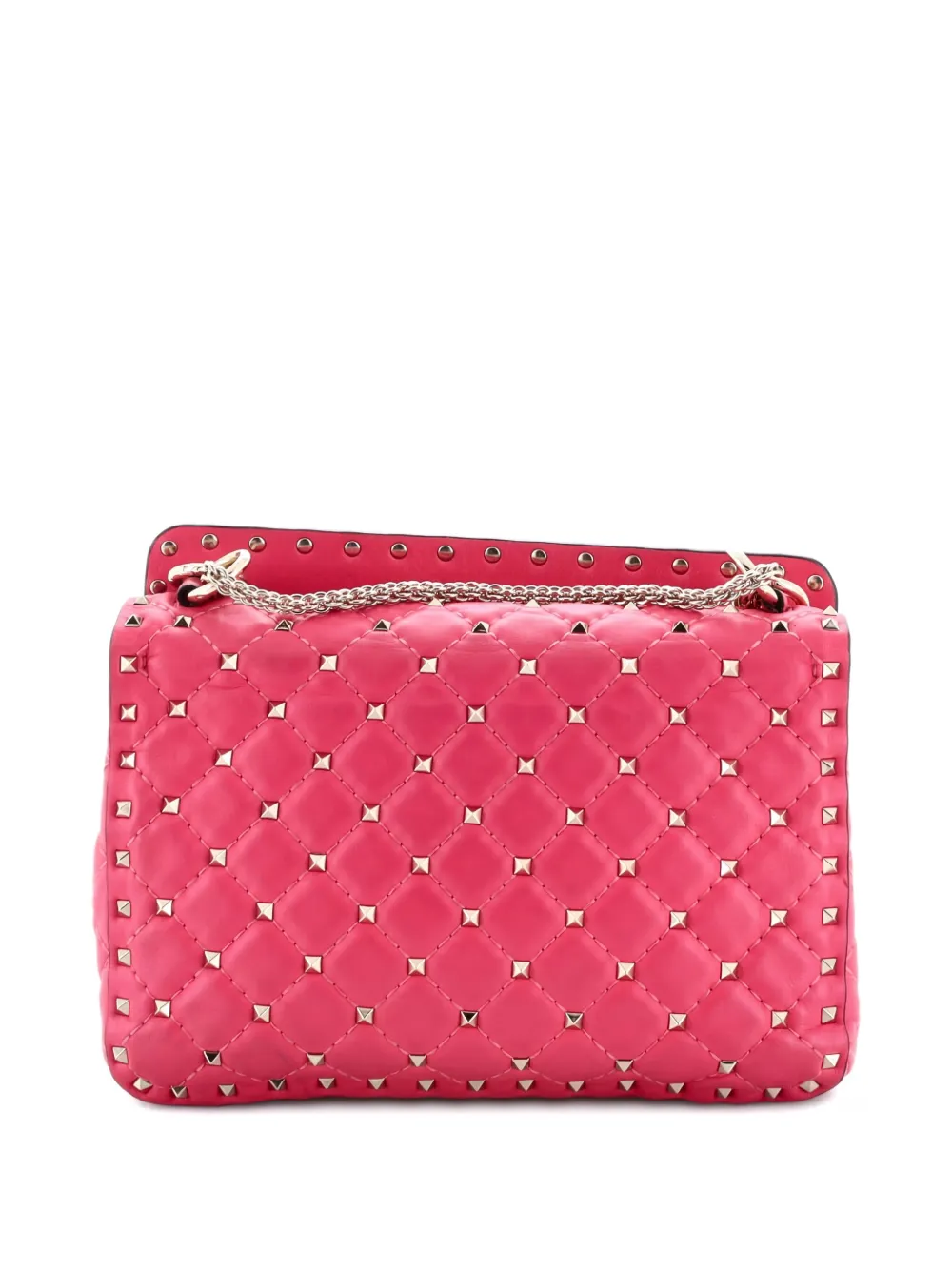Pre-owned Valentino Garavani Rockstud Spike Flap Bag Quilted Leather Medium Crossbody Bag In Pink