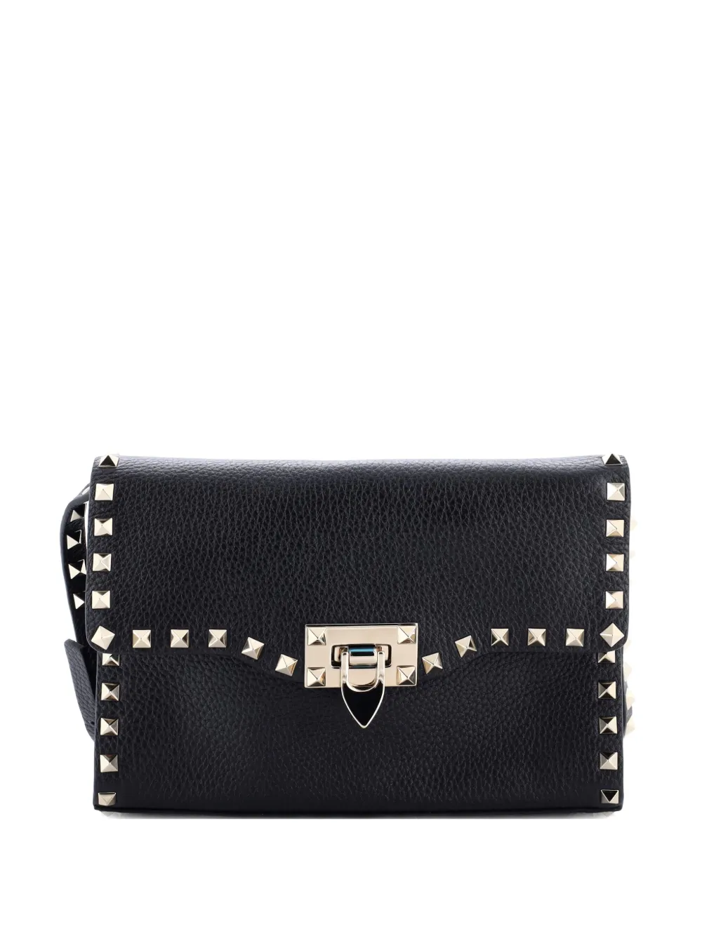 Pre-owned Valentino Garavani Rockstud Flip Lock Flap Bag Leather Medium Crossbody Bag In Black