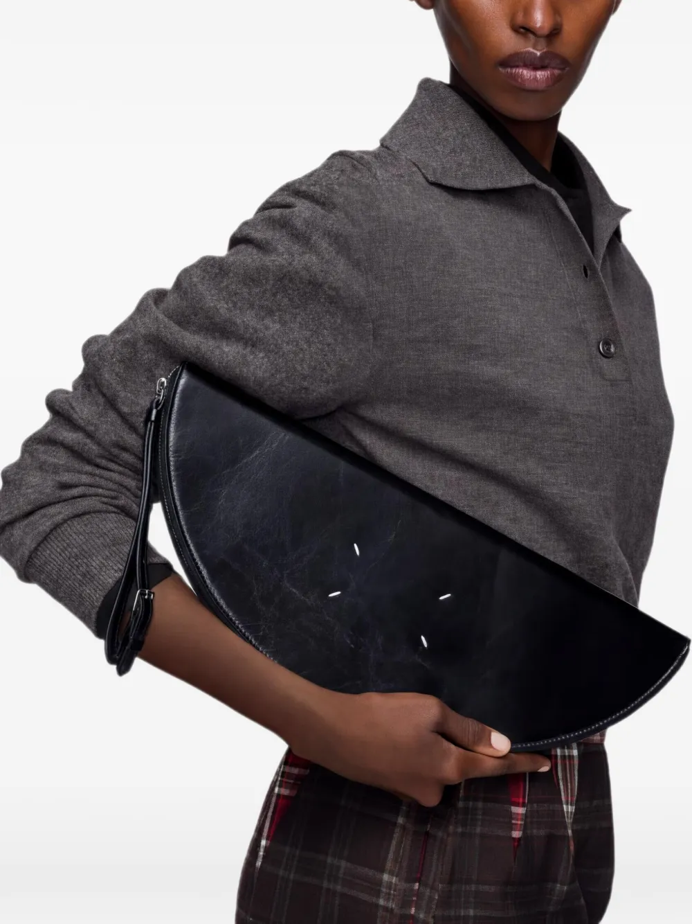 Maison Margiela Halvemaanvormige leren clutch Zwart