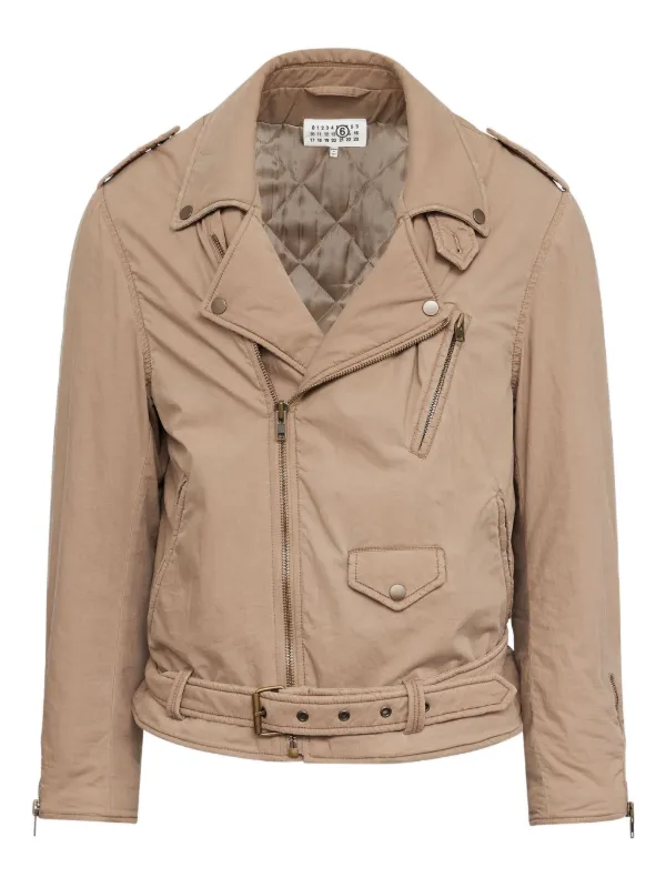 MM6 Maison Margiela Belted Zip-up Biker Jacket in Neutrals