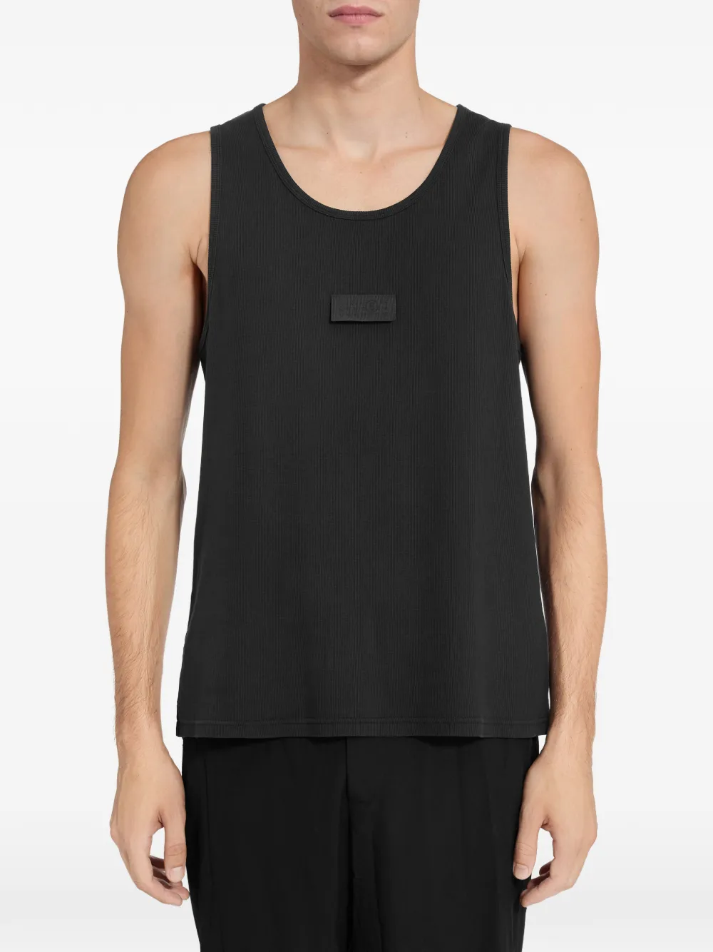 MM6 Maison Margiela Canotta a coste con placca logo - Nero