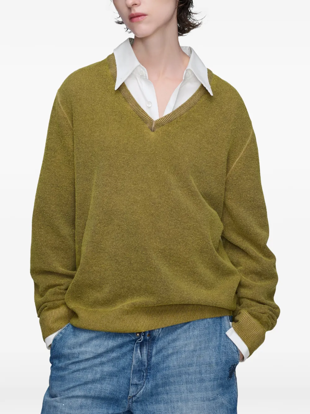Maison Margiela Trui met V-hals Groen