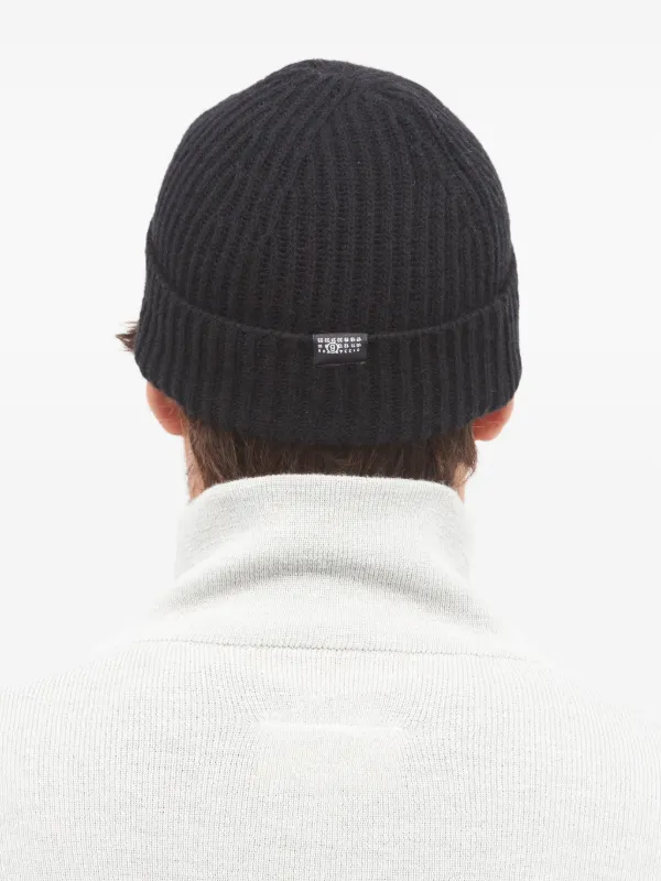 MM6 Maison Margiela Ribbed logo-patch Beanie | Black | FARFETCH