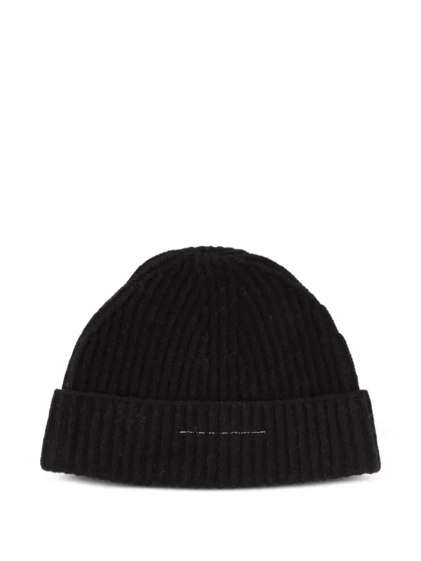 【Maison Margiela 2000s Archive Beanie】 MM6 Maison Margiela Ribbed logo-patch Beanie | Black | FARFETCH