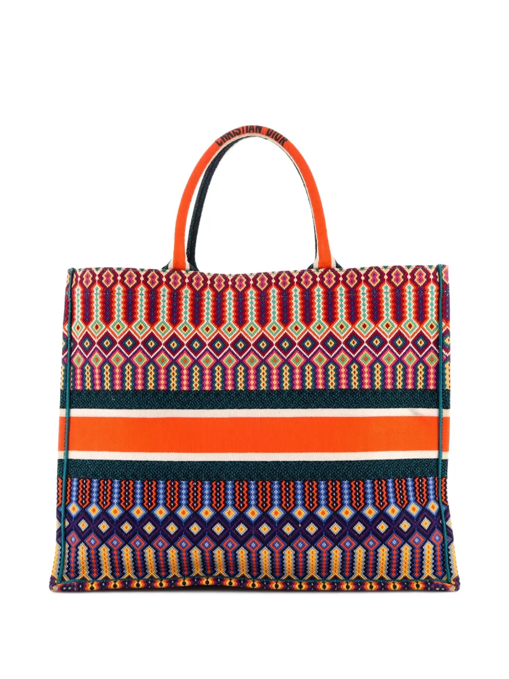 DIOR Pre-owned Book Embroidered Canvas Large Tote Bag In Multi