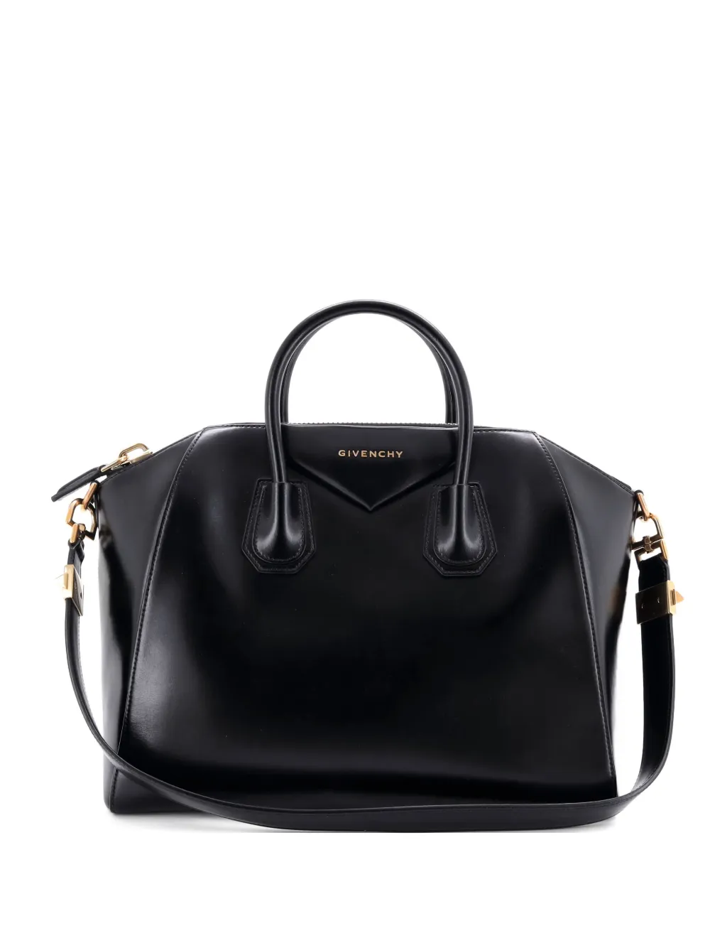 Pre-owned Givenchy Antigona Bag Glazed Leather Medium Satchel In Black