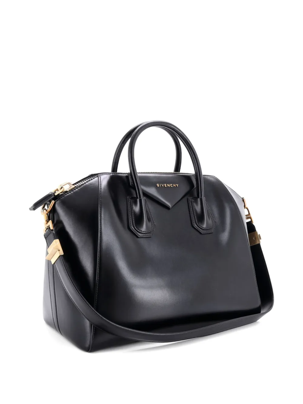 Pre-owned Givenchy Antigona Bag Glazed Leather Medium Satchel In Black