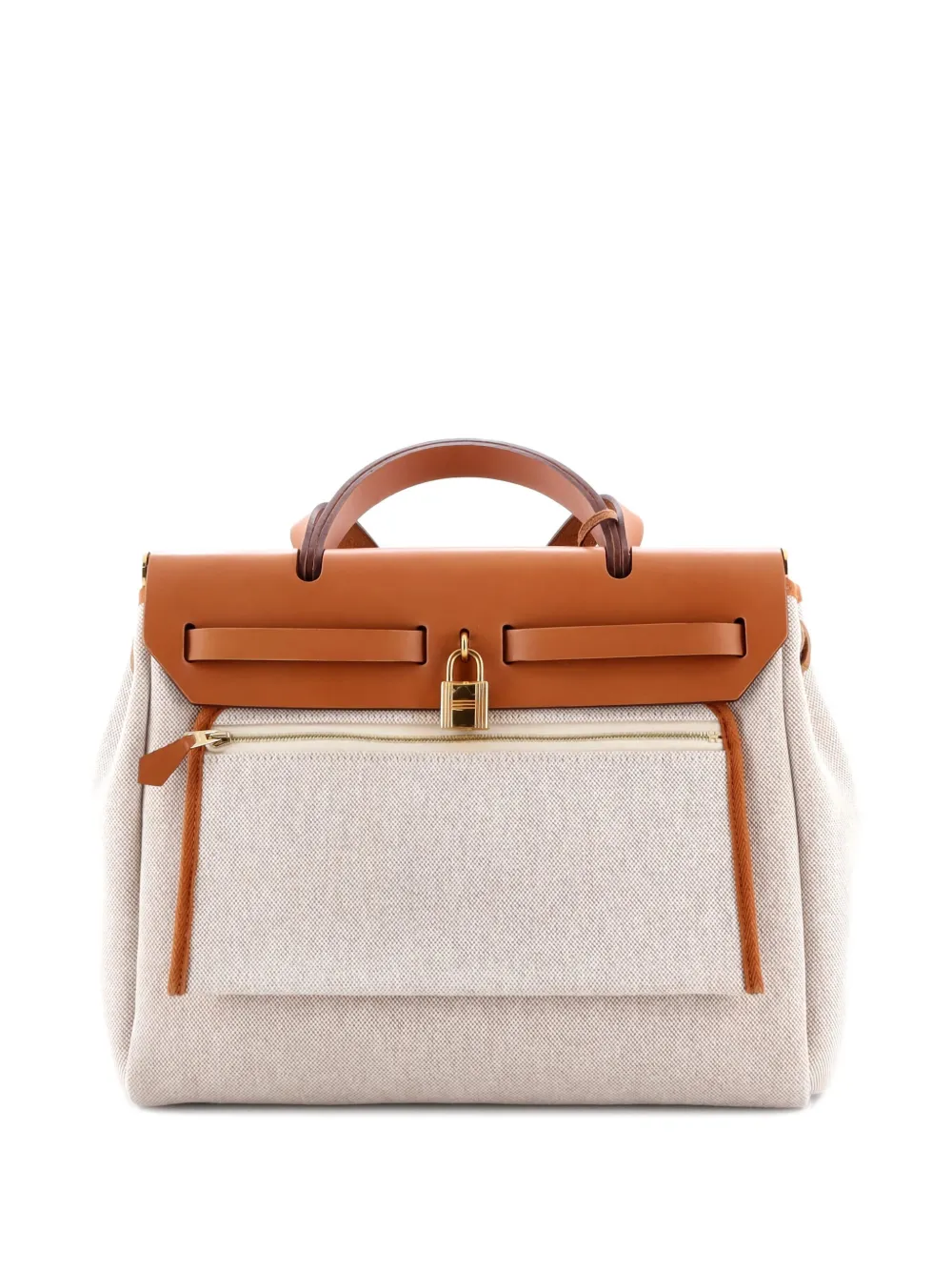 Pre-owned Hermes Herbag Zip Circuit 24 Vache Hunter And Leather 31 Satchel In Neutral