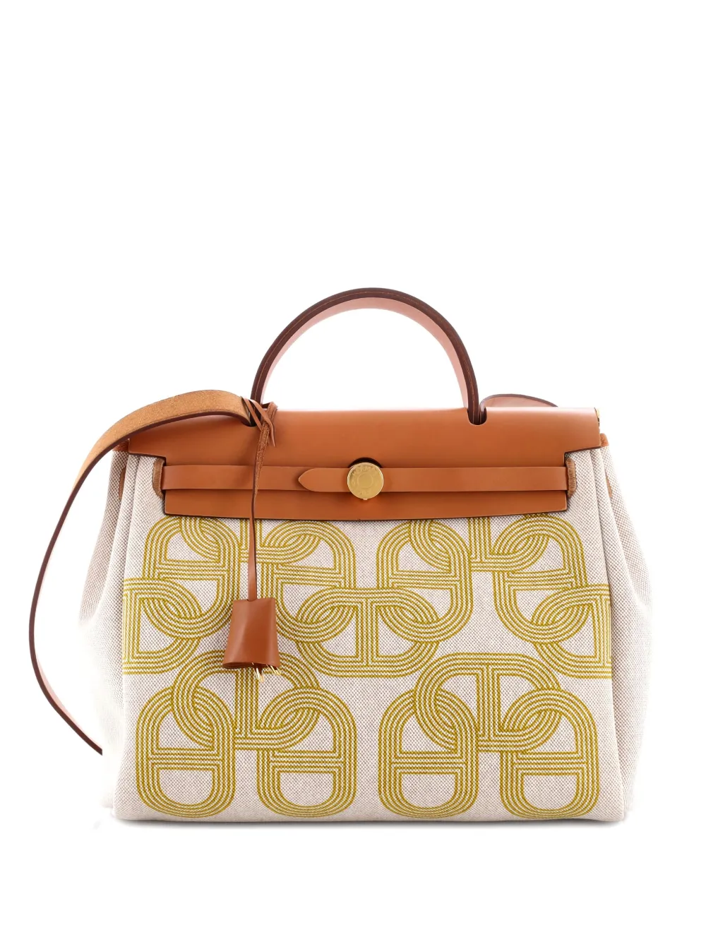 Pre-owned Hermes Herbag Zip Circuit 24 Vache Hunter And Leather 31 Satchel In Neutral