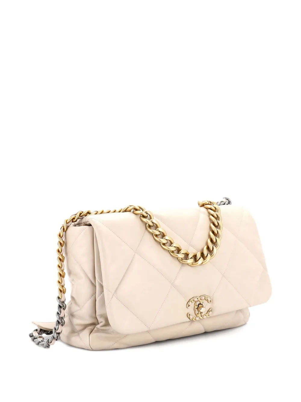 CHANEL Pre-owned 19 Flap Bag Quilted Leather Maxi Crossbody Bag In Neutral