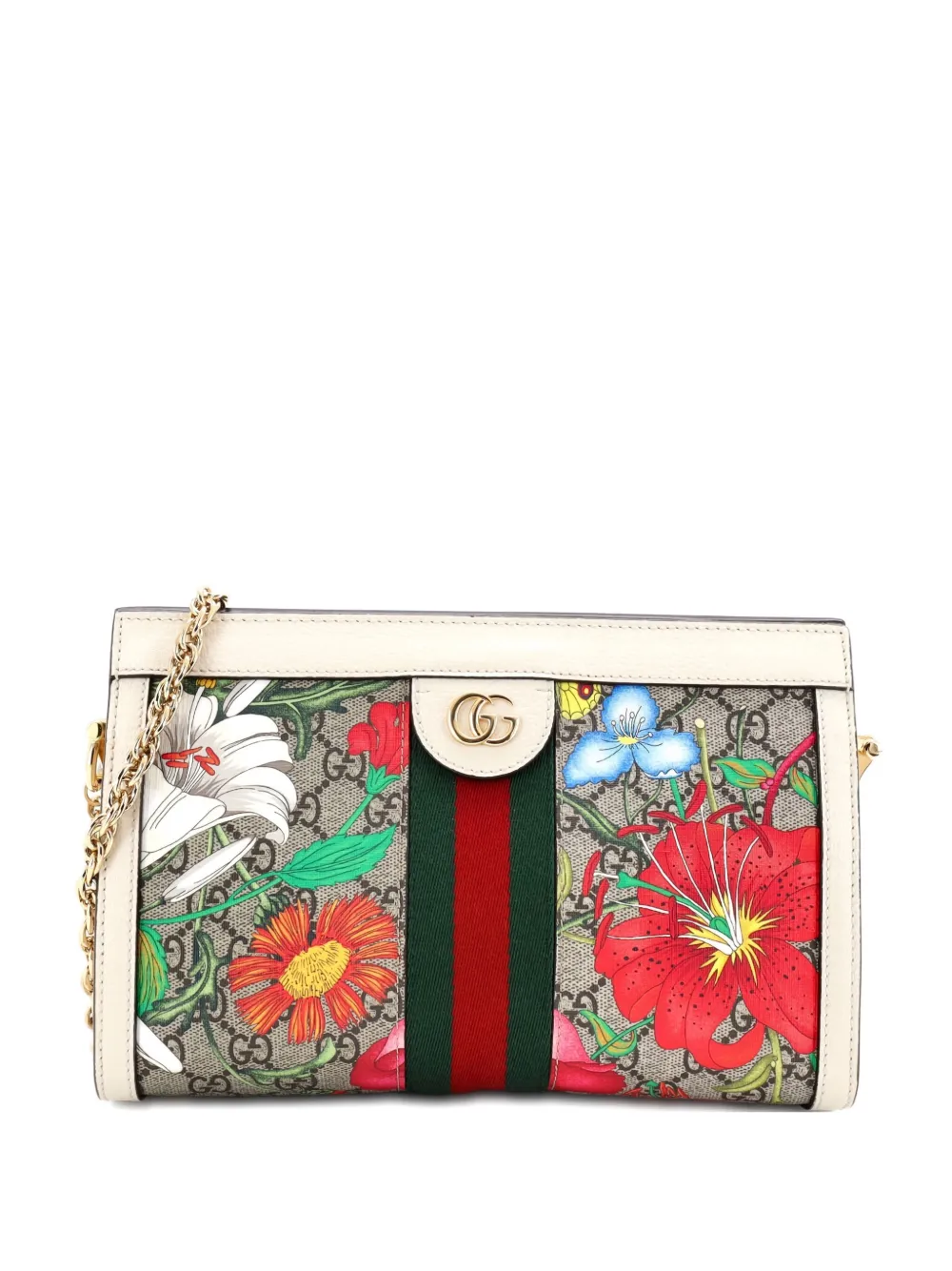 Gucci Pre-Owned Ophidia Chain Shoulder Bag Flora GG Coated Canvas