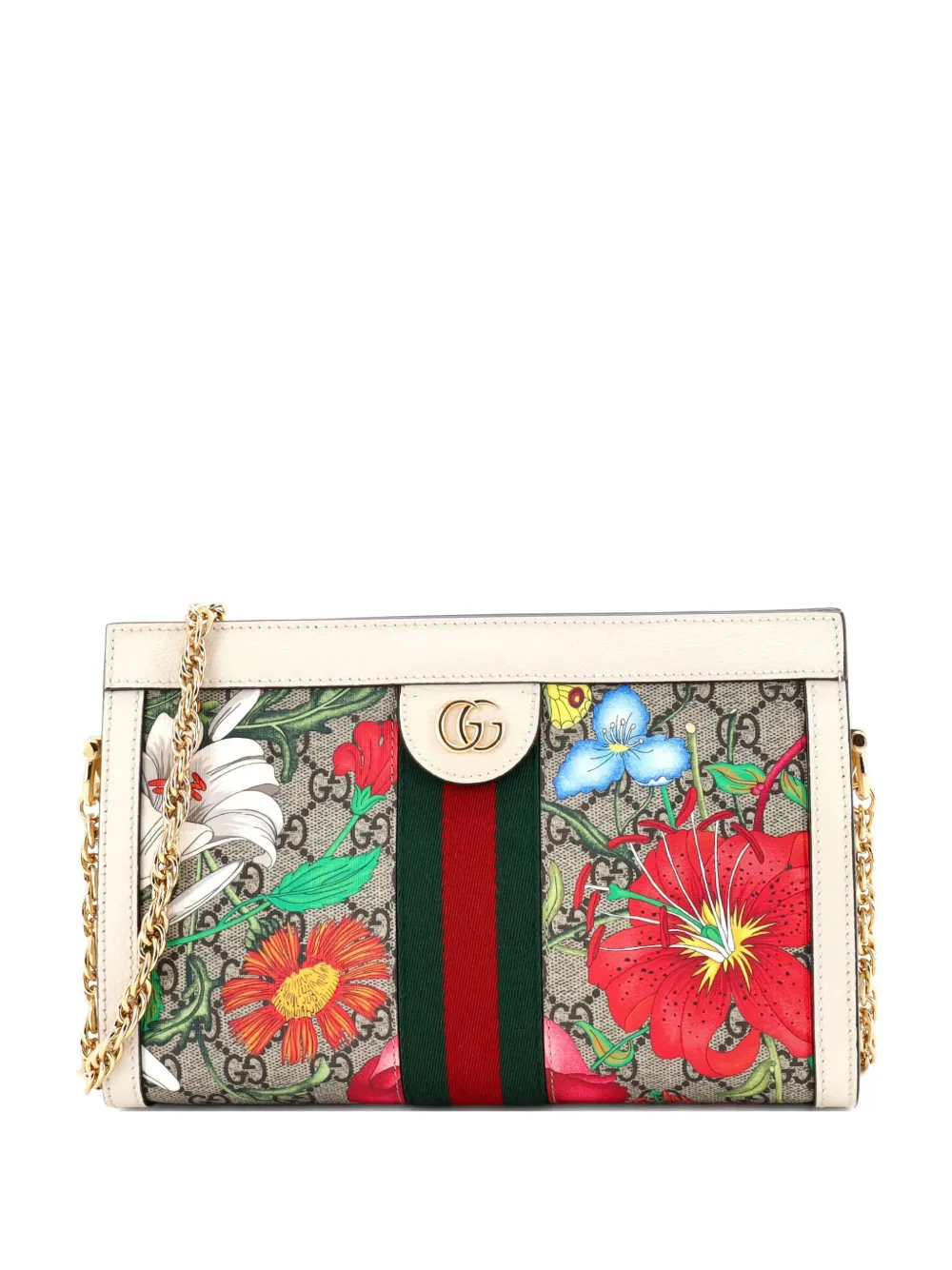 Gucci Pre-Owned Ophidia Chain Shoulder Bag Flora GG Coated Canvas Small crossbody bag - Toni neutri